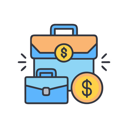 Business success vector with briefcase and dollar coin on black backgroundのイラスト素材