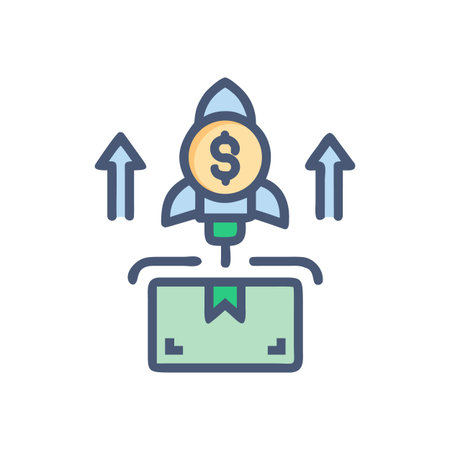 Illustration of a money rocket launching from a box, representing financial growthのイラスト素材