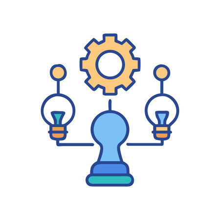 Creative process and problem solving depicted with gear and light bulb symbolsのイラスト素材