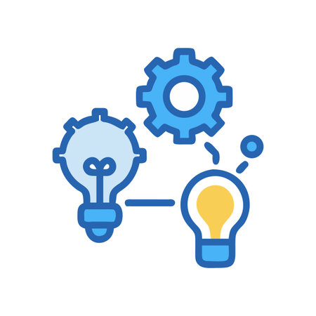 Creative process icon showing idea generation, development, and implementation with gears and lightbulbsのイラスト素材