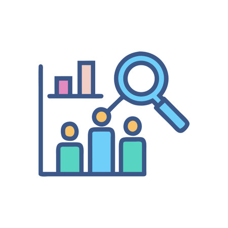 Magnifying glass examining a data bar graph illustration, analytics and insights conceptのイラスト素材