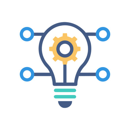 Conceptual image of a light bulb with a gear inside, connected to networksのイラスト素材