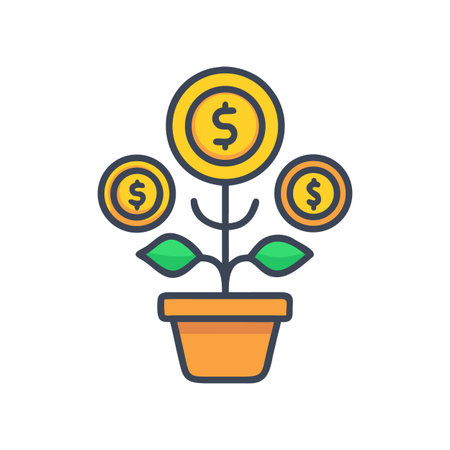 Money Tree Pot Graphic Representing Financial Growth on Black Backgroundのイラスト素材