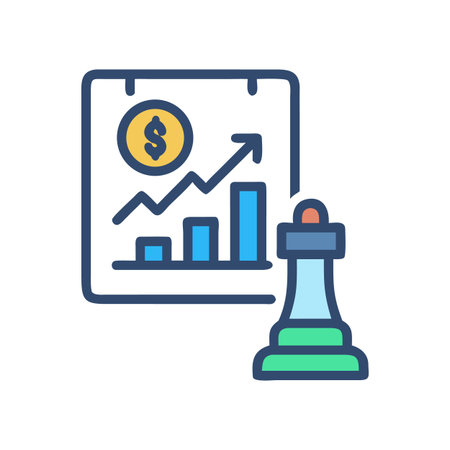 Business Strategy: Chess Piece Against Financial Growth Chart on Black Backgroundのイラスト素材