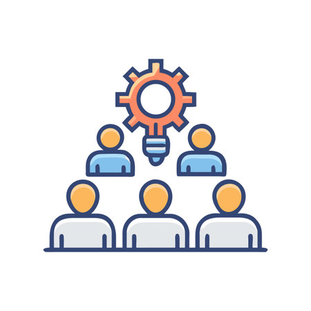 Group brainstorming session with a gear lightbulb idea concept illustrationのイラスト素材