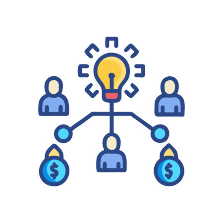Creative business model with idea lightbulb linking people and money in flat styleのイラスト素材