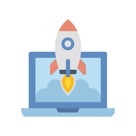 Laptop with launching rocket illustration for startup or business growth conceptのイラスト素材
