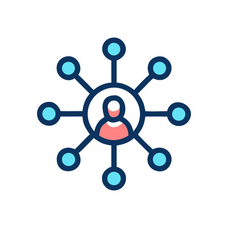 Network connection with a central user linked to multiple data pointsのイラスト素材