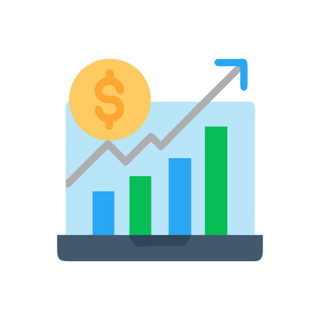 Financial growth depicted on a laptop screen with a rising graph and coinのイラスト素材