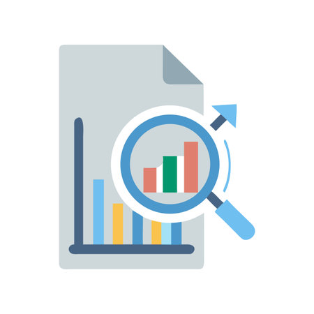 Data analysis illustration featuring a bar graph and magnifying glass on documentのイラスト素材
