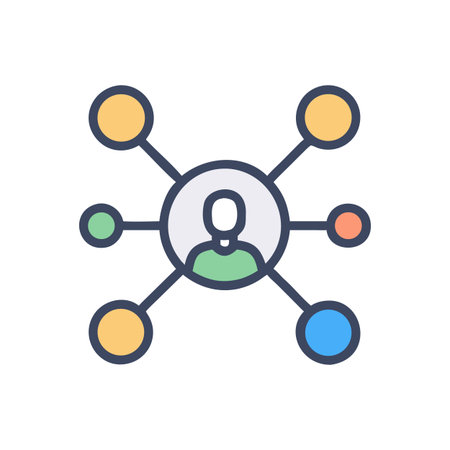 Network hub graphic showing connection between people or departments with black backdropのイラスト素材