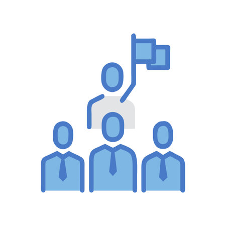 Team leader with flag surrounded by team members on a black backgroundのイラスト素材