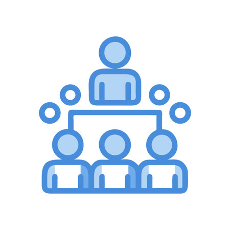 Organization chart illustration showing hierarchy and team structure with light and dark blueのイラスト素材