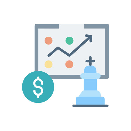 Financial strategy illustration showing growth chart chess piece and dollar coin symbolのイラスト素材
