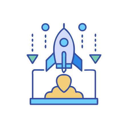 Abstract graphic of a rocket launch above a person symbolizing growth and innovationのイラスト素材