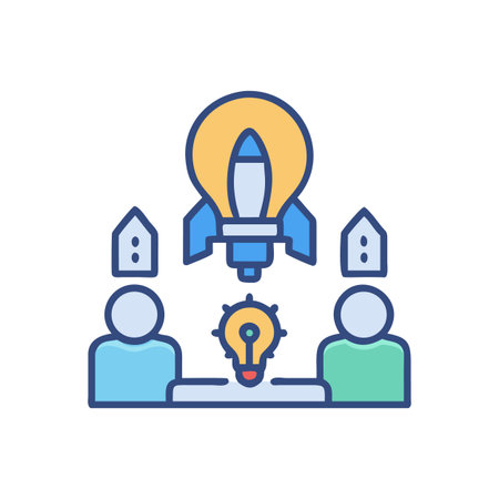 Team brainstorming for new business ventures with innovative ideas and digital solutionsのイラスト素材