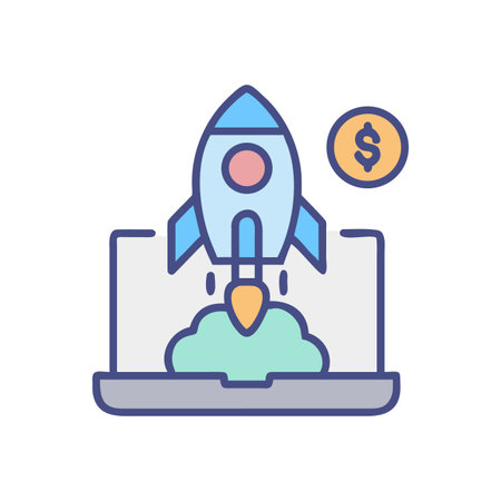 Laptop with a launching rocket and a dollar symbol for business successのイラスト素材