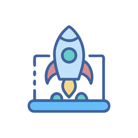 Stylized rocket ship illustration on a launchpad for technology or innovation themesのイラスト素材
