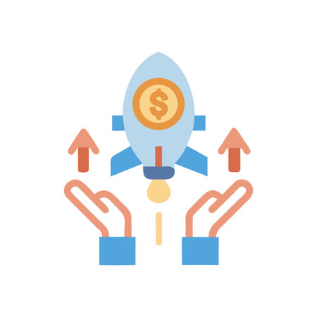 Rocket Launch with Hand Support: Financial Success and Growth Opportunity concept imageのイラスト素材