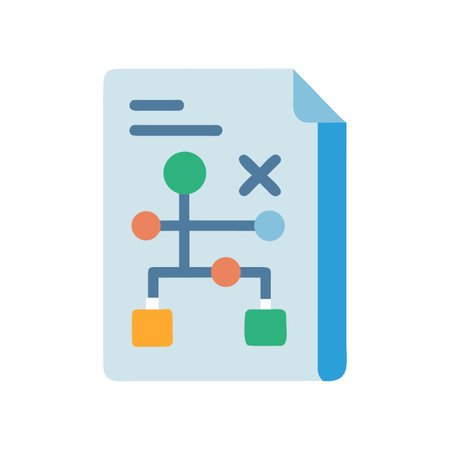 Flat design illustration of a strategy document showing a flow chart diagramのイラスト素材