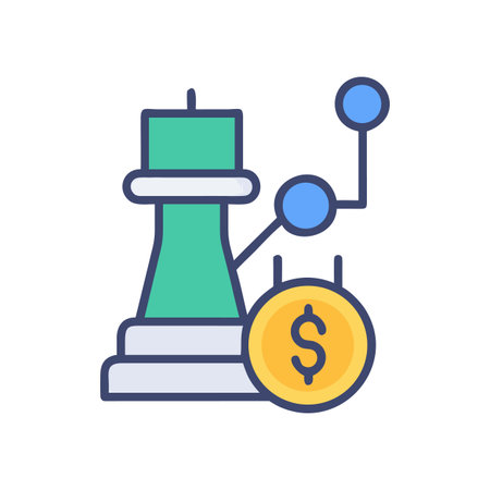 Icon depicting a chess piece with a coin and chart showing business strategyのイラスト素材