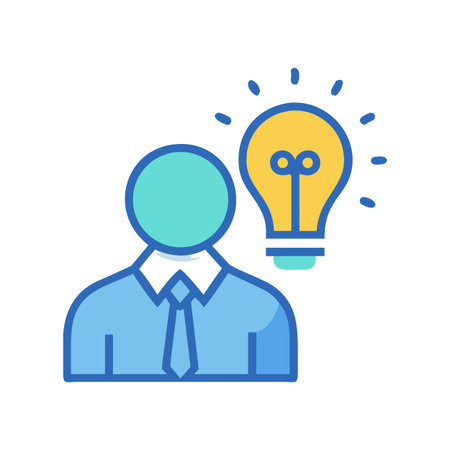 Business person icon with bright idea bulb on a black backgroundのイラスト素材