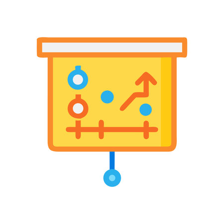 Presentation board displaying growth chart and data points on a yellow background, flat styleのイラスト素材