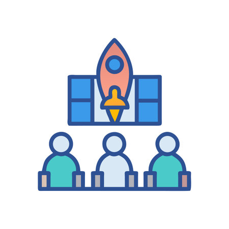People at a rocket launch presentation symbolizing team work and innovationのイラスト素材