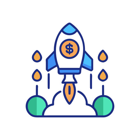 Stylized Rocket Launch with Dollar Sign Symbolizing Financial Growth and Investmentのイラスト素材