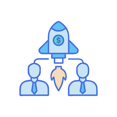 Teamwork startup rocket launch to success and money growth concept illustrationのイラスト素材