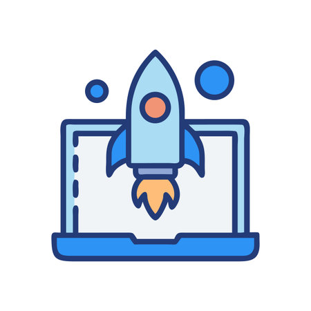 Rocket Launch From Laptop Screen Illustrating Business Startup and Technology Conceptのイラスト素材