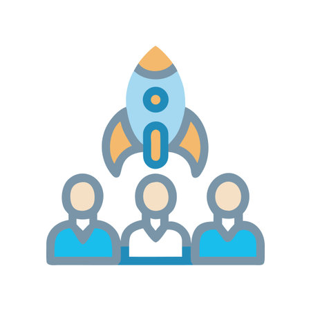 Team launching rocket: illustration symbolizing startup projects and team success on black backgroundのイラスト素材