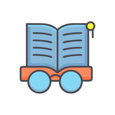 Stylized book icon with reading glasses for education, study, and learning themesのイラスト素材