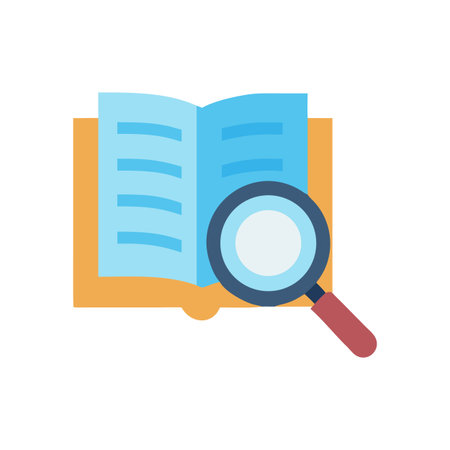 Research and discovery: A flat vector illustration of a book with a magnifying glassのイラスト素材