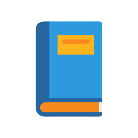 Stylized book illustration in blue and orange against black background representing knowledgeのイラスト素材