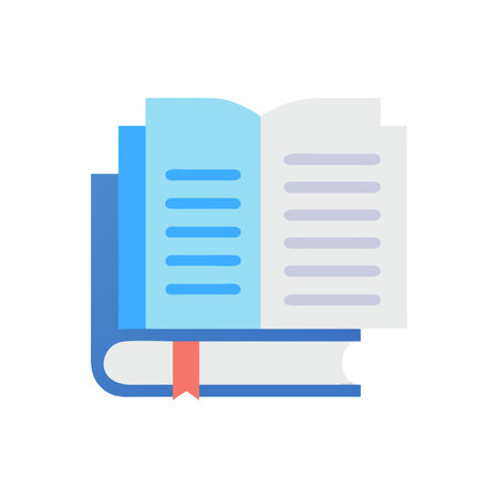 Flat design illustration of an open book with a bookmark against black backdropのイラスト素材