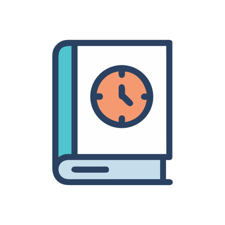 Agenda book with clock graphic for schedule management and meeting planning.のイラスト素材