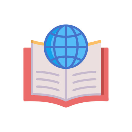 Global Knowledge: Globe atop an open book in a flat design styleのイラスト素材