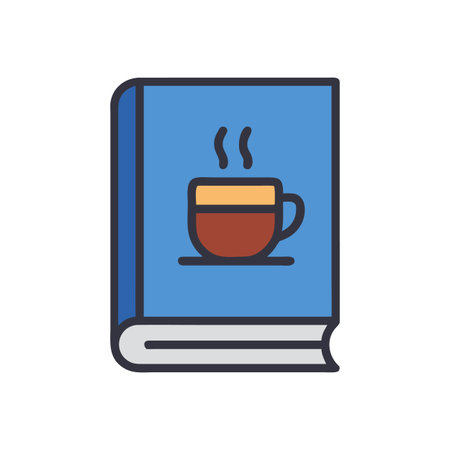 Flat vector icon illustration of a cookbook with coffee cup on coverのイラスト素材