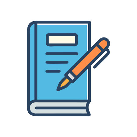 Blue book with orange pen for study or work flat vector illustrationのイラスト素材