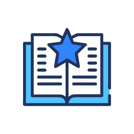 An open book icon with a blue star, education and learning conceptのイラスト素材