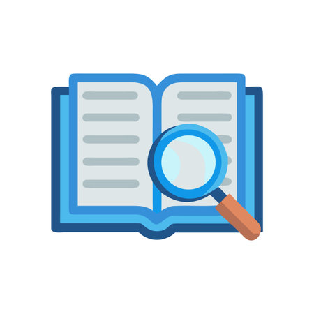 Research and discovery concept illustration: Open book with a magnifying glass on topのイラスト素材