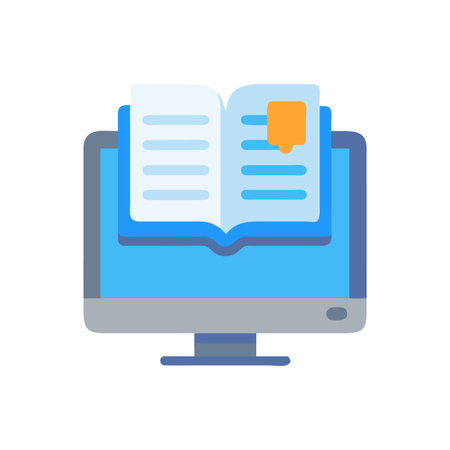 Online learning concept with book displayed on computer screen for educationのイラスト素材