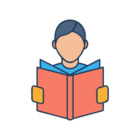 Illustration of a person reading an open book against a black backgroundのイラスト素材