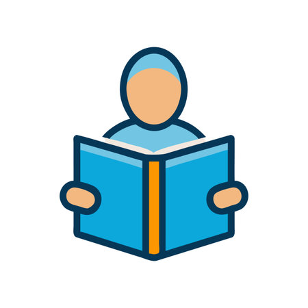 Vector Illustration of a Person Reading Book in Blue and Brown Colorsのイラスト素材