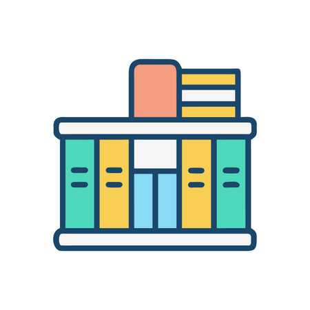 Colorful vector icon illustration of office building with bold lines on black backgroundのイラスト素材