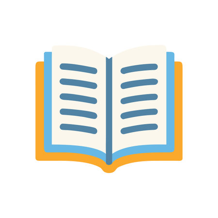 Open book illustration with blue text and orange cover on black backgroundのイラスト素材