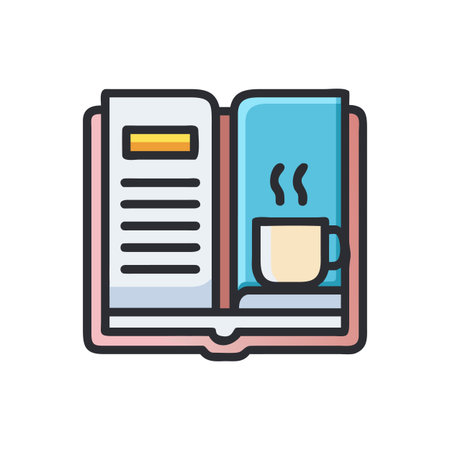 Open book with coffee cup illustration representing reading enjoyment and relaxation conceptのイラスト素材