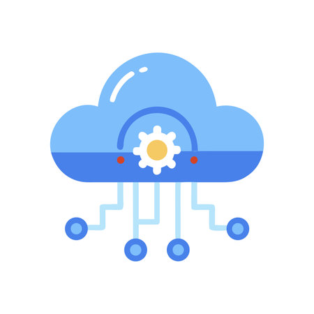 Cloud computing technology icon with gear, connection lines, and nodesのイラスト素材