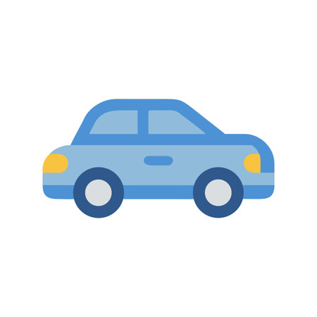 Blue cartoon car illustration in flat style on black background showcasing vehicle designのイラスト素材